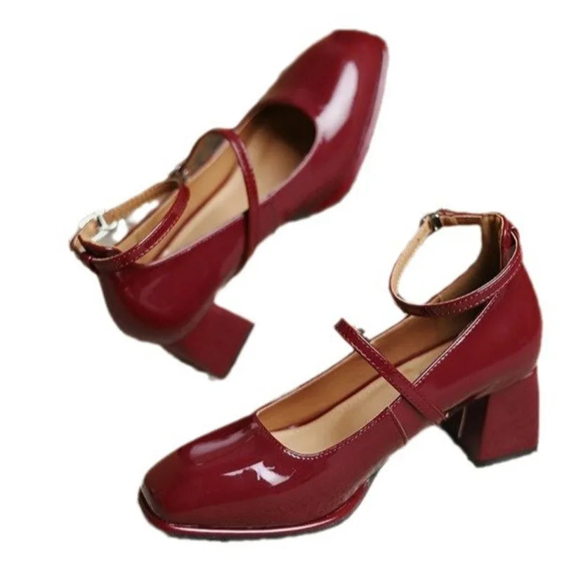 Celeste Women's Block Heel Mary Jane Pumps Square Toe Ankle Strap