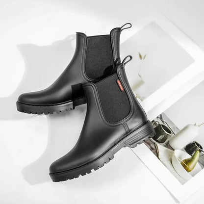 Women's Chelsea Rain Boots Waterproof Rubber Sole Black
