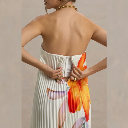 Women's Pleated Maxi Dress Floral Print