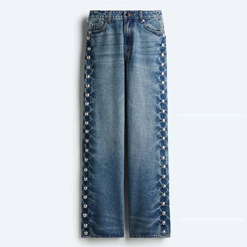 Women's High Waist White Denim Jeans Loose Fit