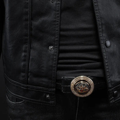 Men's Stand Collar Jacket Cotton Snap Front Chest Pockets