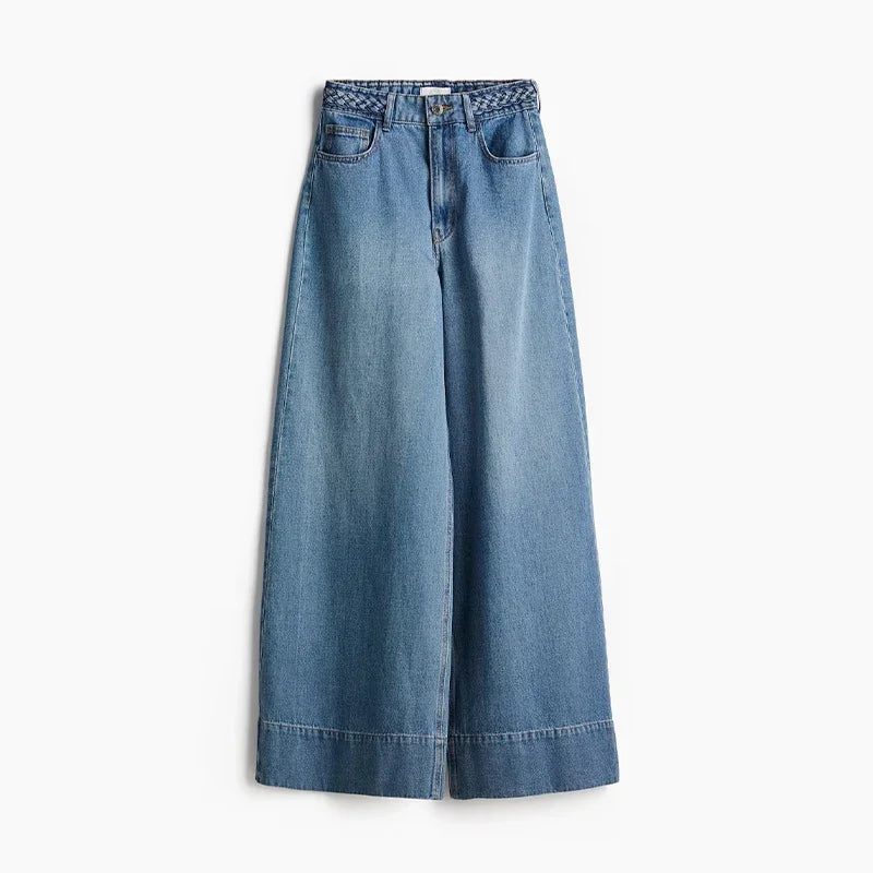 Women's Wide Leg Denim Trousers Low Waist Blue