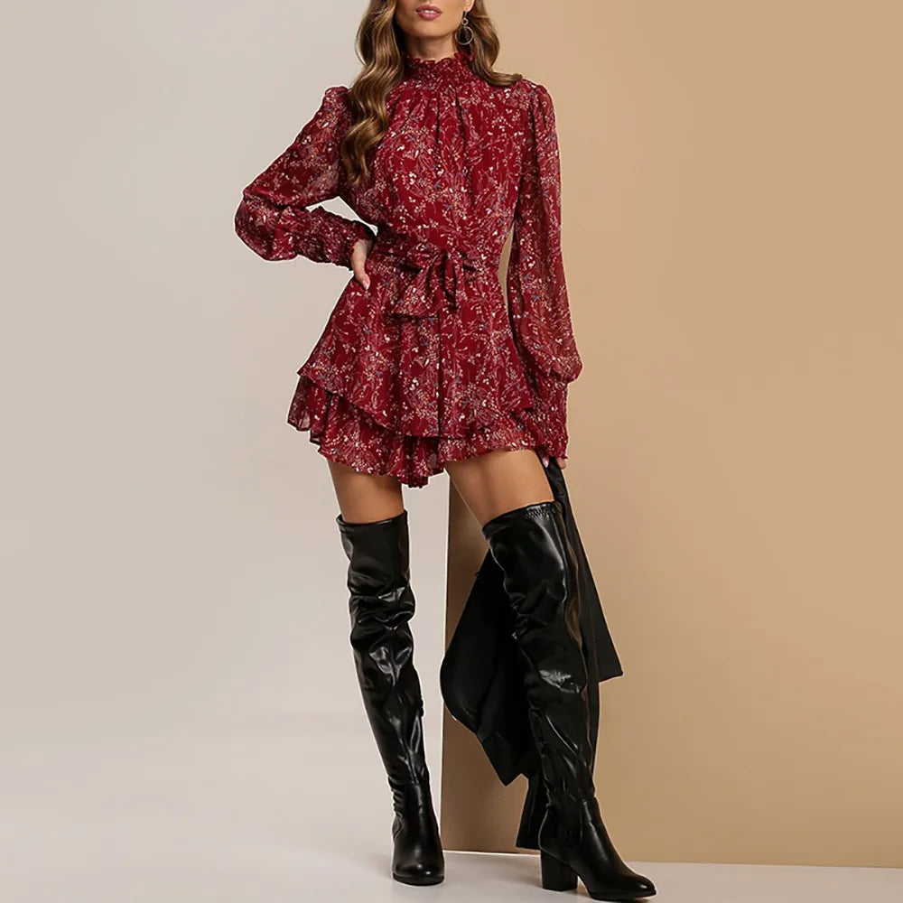 Women's Floral Mini Dress Ruffle Sleeves