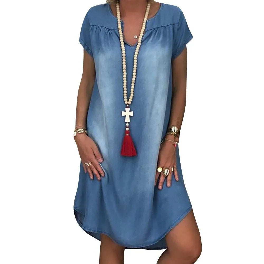 Women's Flowy Denim Dress Lightweight Blue