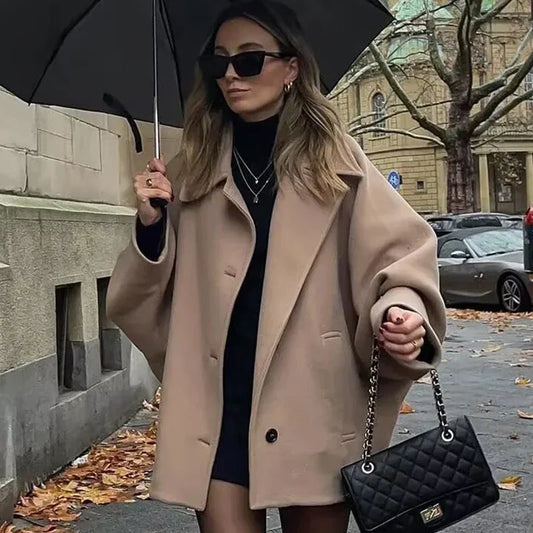 Women's Oversized Winter Coat Long Sleeve Button Front Jacket - Fashinoza