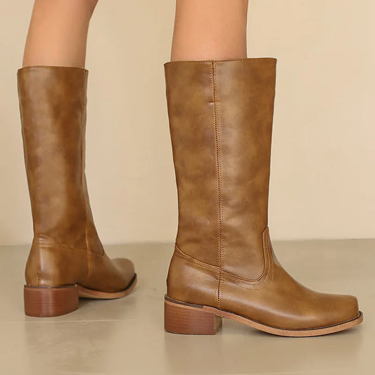 Women's Knee High Boots Block Heel - Fashinoza