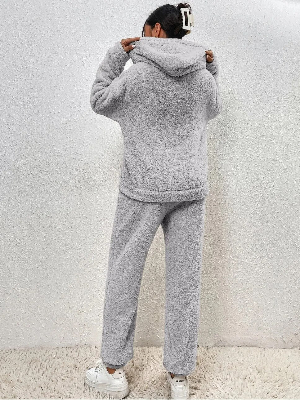 Teddy Hooded Housesuit Ultra Comfortable Cozy Beige
