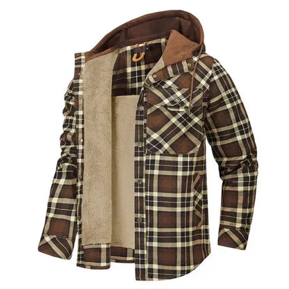 Men's Plaid Hooded Flannel Jacket - Fashinoza