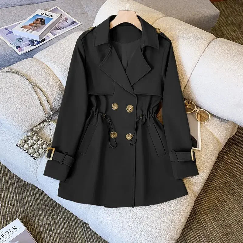 Women's Cotton Trench Coat Mid-Length Beige - Fashinoza