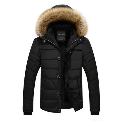 Men's Down Parka Wool Lined Hooded Jacket Warm Black