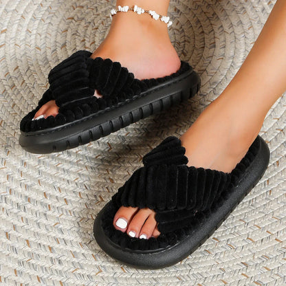 Women's Plush Slippers Open Toe Soft Cushioned Sole