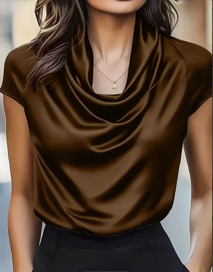 Women's Cowl Neck Satin Shirt - 
Fashinoza