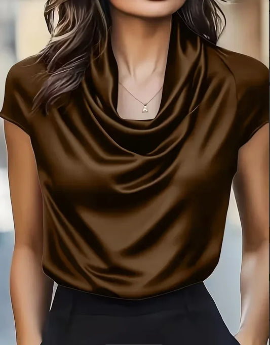Women's Cowl Neck Satin Shirt - 
Fashinoza