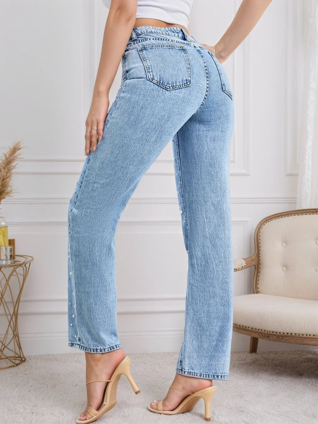 Women's Straight Jeans Pearl Five-Pocket Machine Washable Classic