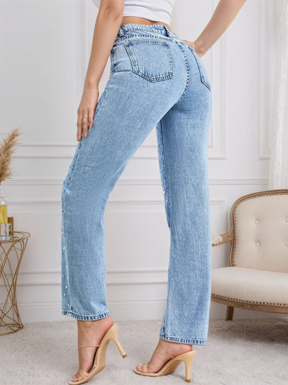 Women's Straight Jeans Pearl Five-Pocket Machine Washable Classic