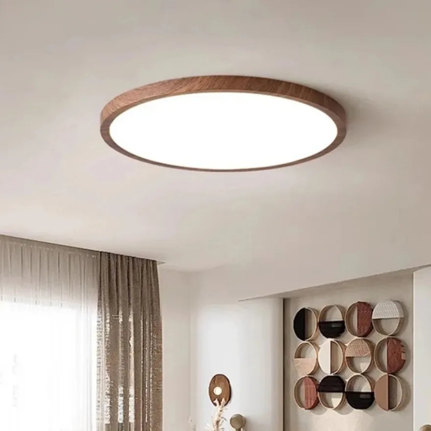 Circular Wooden LED Ceiling Light Walnut Finish