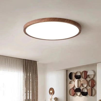Circular Wooden LED Ceiling Light Walnut Finish