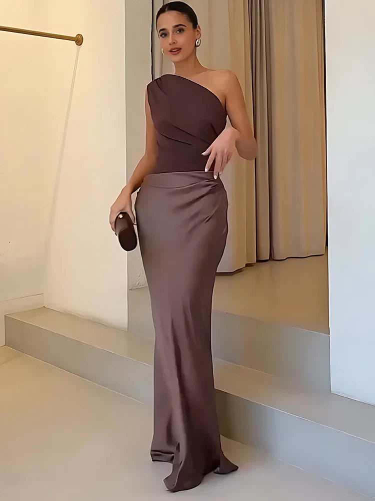 One-Shoulder Draped Maxi Dress