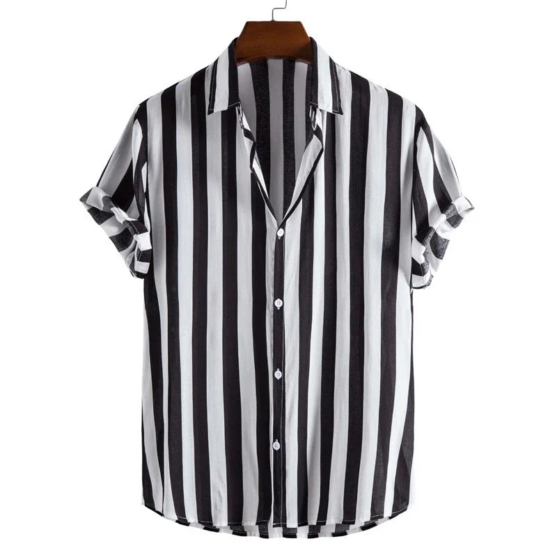 Men's Stripe Button-Up Cotton Shirt - 
Fashinoza