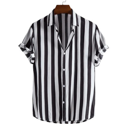 Men's Stripe Button-Up Cotton Shirt - 
Fashinoza
