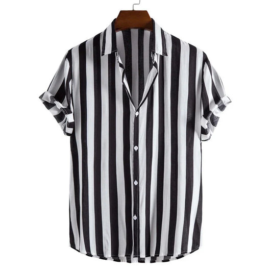Men's Stripe Button-Up Cotton Shirt - 
Fashinoza
