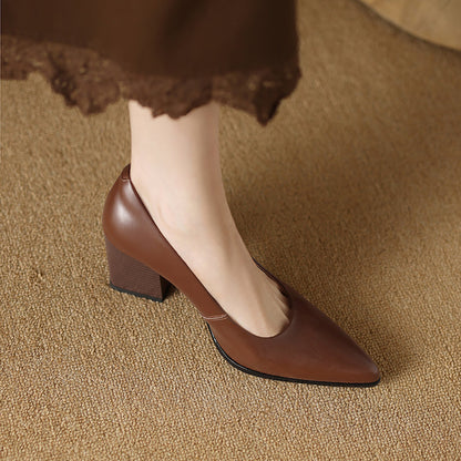 Women's Pointed Toe Pumps Block Heel Slip On Shoes