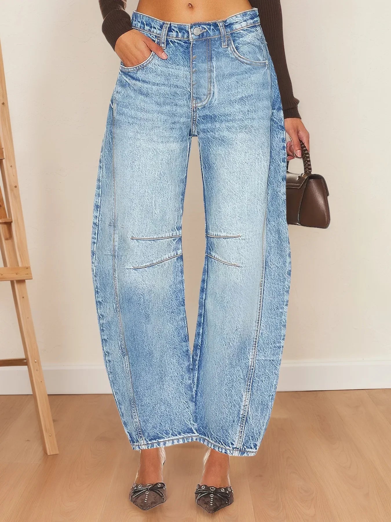 Women's Mid-Waist Straight Leg Cropped Denim Jeans
