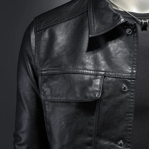 Men's Stand Collar Jacket Cotton Snap Front Chest Pockets