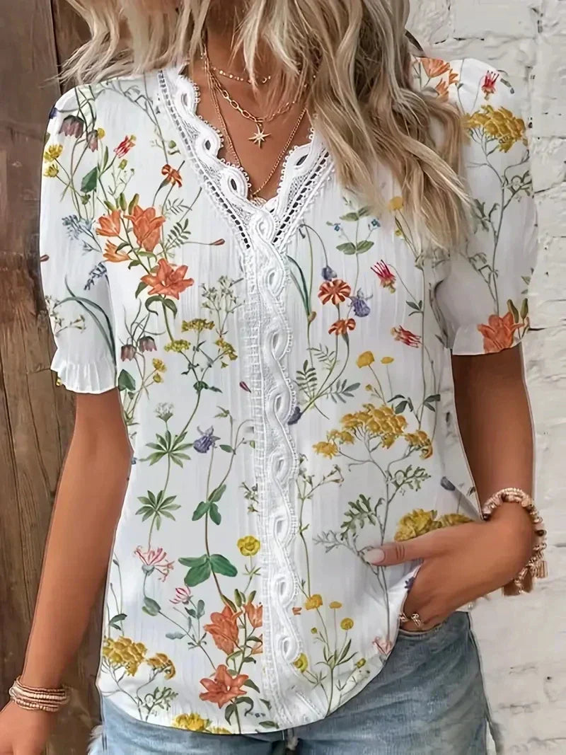 Women's Floral Lace V-Neck Blouse