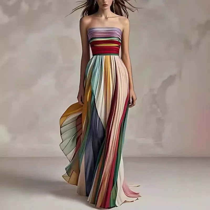 Women's Strapless Rainbow Maxi Dress - 
Fashinoza