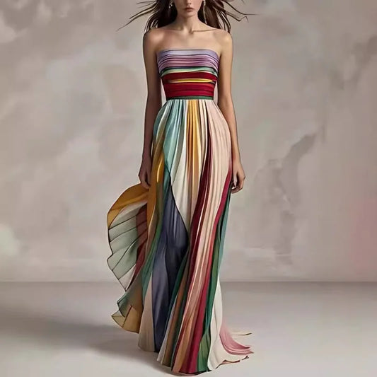 Women's Strapless Rainbow Maxi Dress - 
Fashinoza