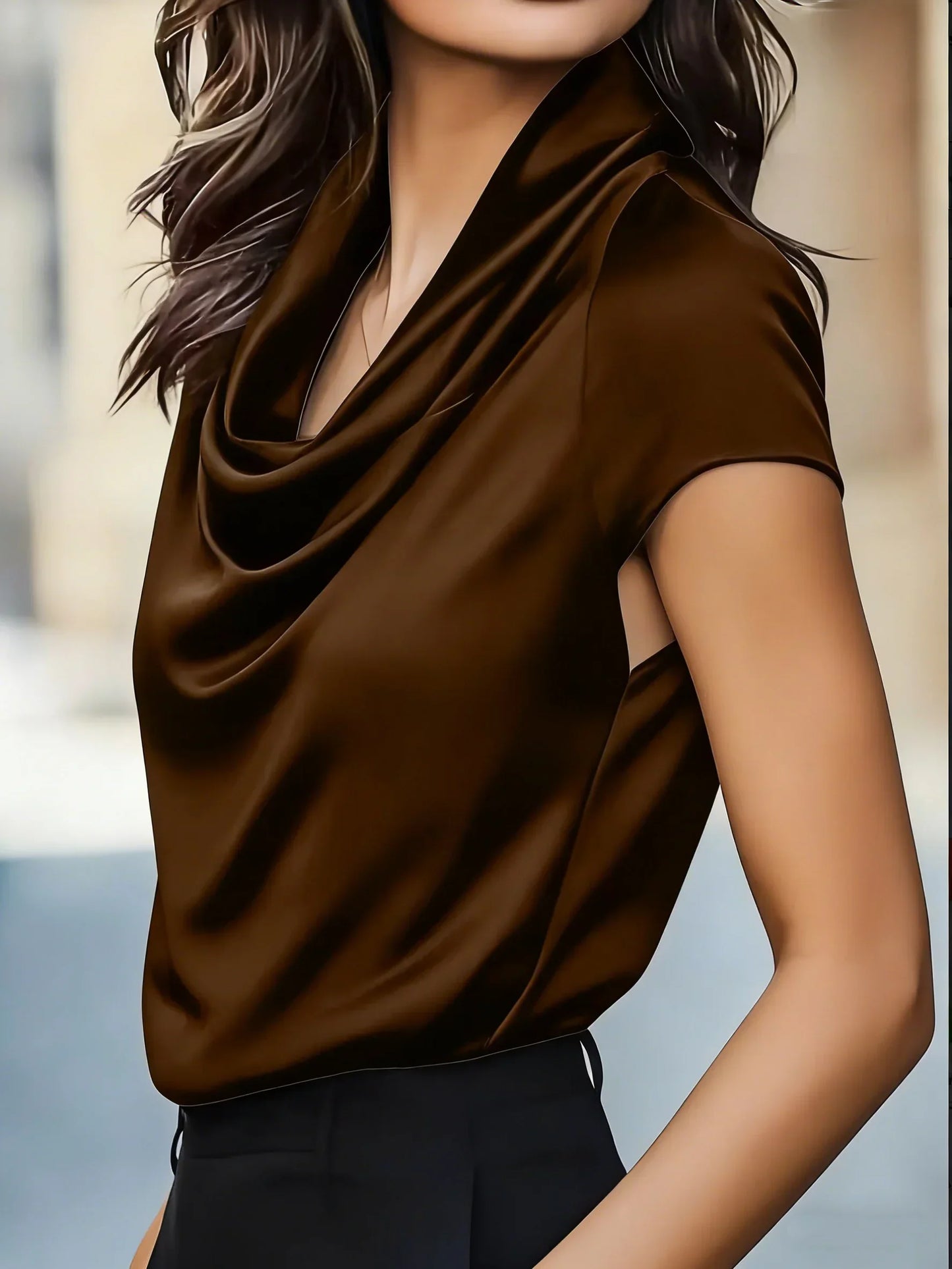 Women's Cowl Neck Satin Shirt