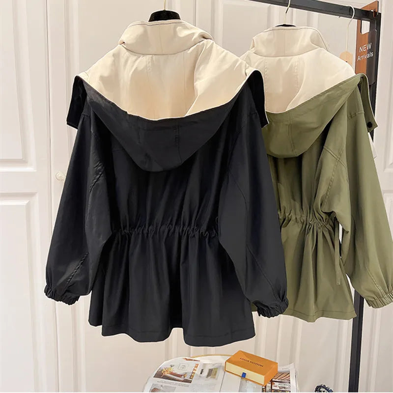 Women's Windbreaker Jacket Drawstring Waist