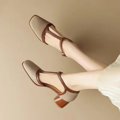 Women's Block Heel Pumps Square Toe Mid Heel
