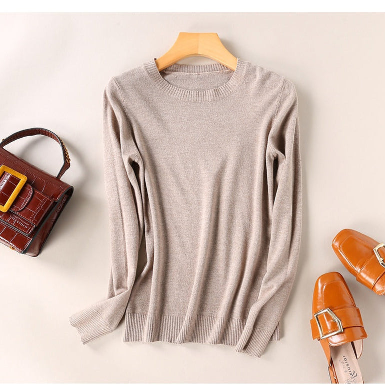 Women's Cashmere Sweater Classic Crew Neck Autumn Beige