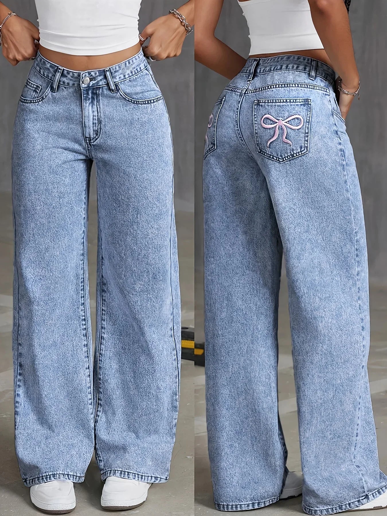 Women's High Waist Wide Leg Jeans - 
Fashinoza