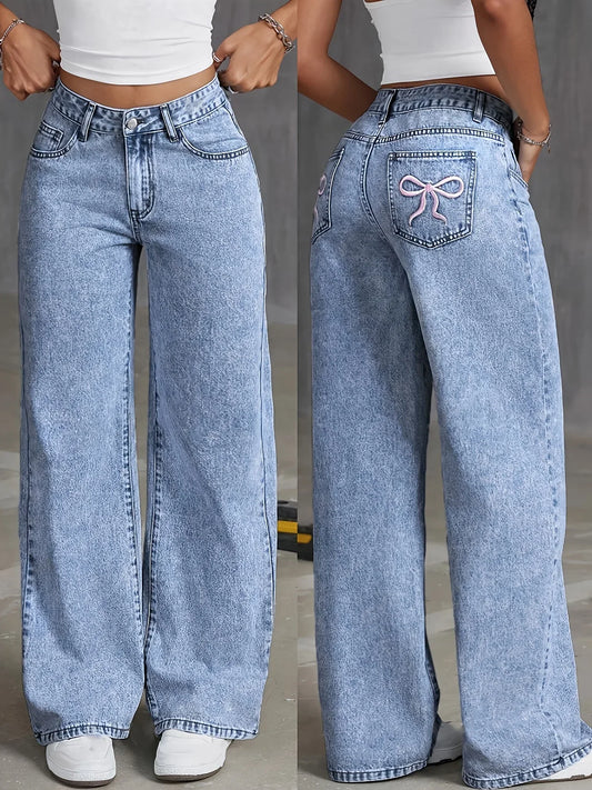 Women's High Waist Wide Leg Jeans - 
Fashinoza