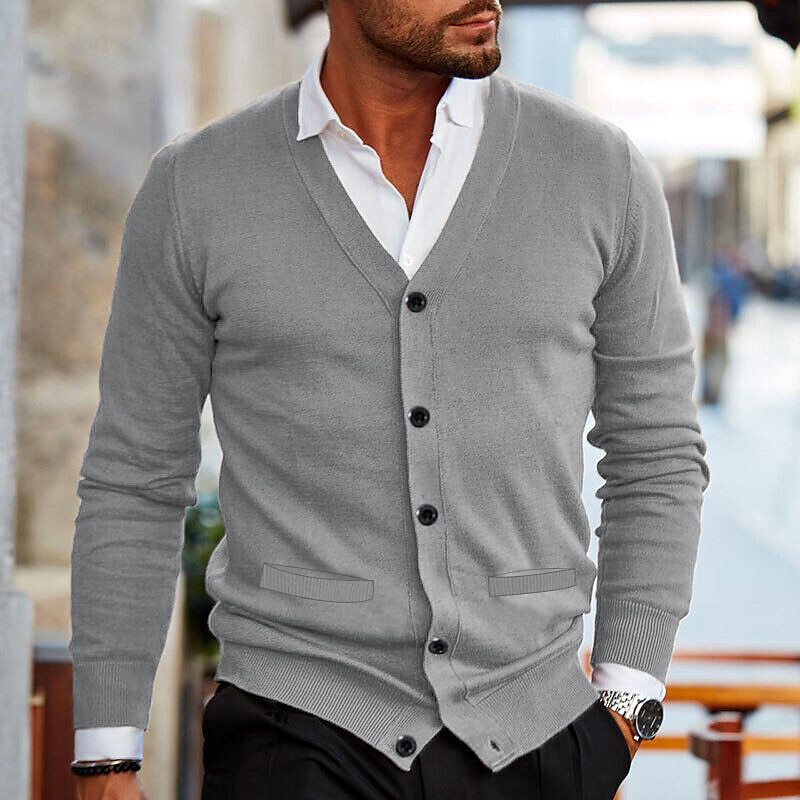Men's V Neck Button Front Cardigan
