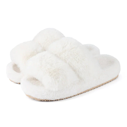 Women's Open Toe Slippers Plush Adjustable Strap Soft Sole - Fashinoza