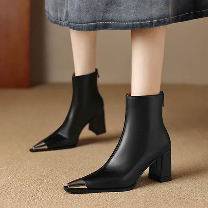 Women's Block Heel Boots Pointed Toe Closed