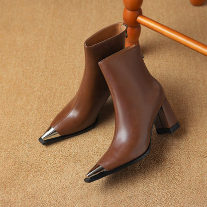 Women's Block Heel Boots Pointed Toe Closed