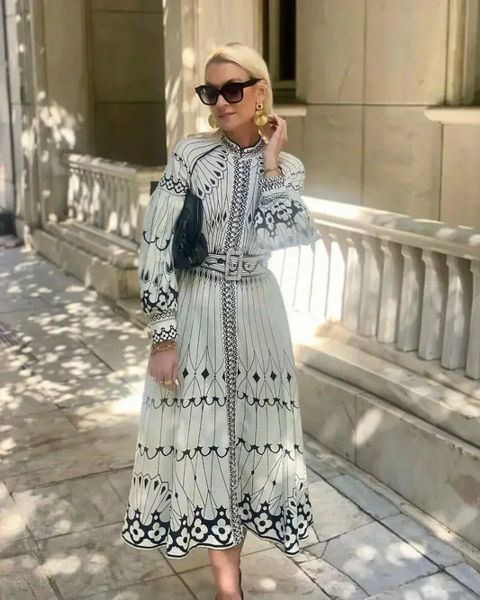 Women's A-Line Printed Dress Tummy Control Flowy - Fashinoza