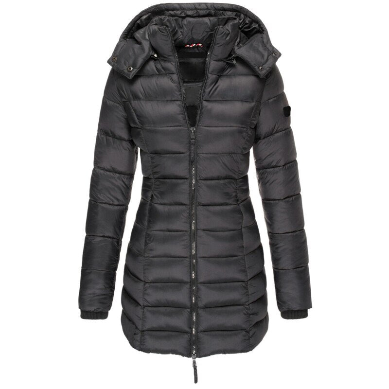 Women's Down Filled Winter Parka Coat Long Hooded Waterproof Black