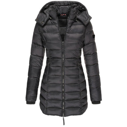 Women's Down Filled Winter Parka Coat Long Hooded Waterproof Black