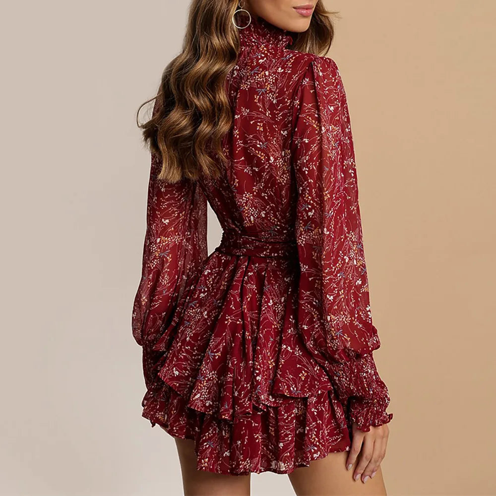 Women's Floral Mini Dress Ruffle Detail