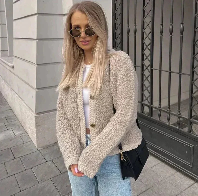 Women's Teddy Fleece Jacket Soft Button Front Casual - Fashinoza