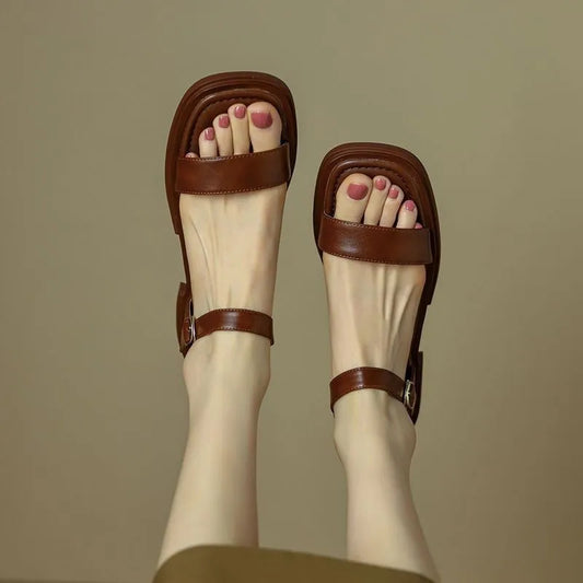 Women's Slip-On Buckle Sandals - Fashinoza