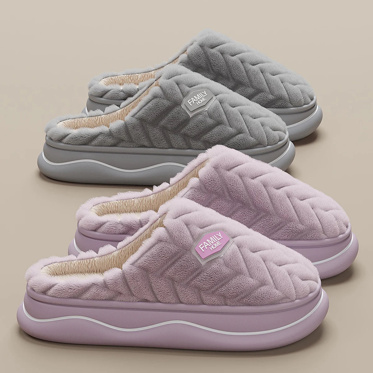 Women's Quilted Slippers Thick Sole Plush Lining - Fashinoza