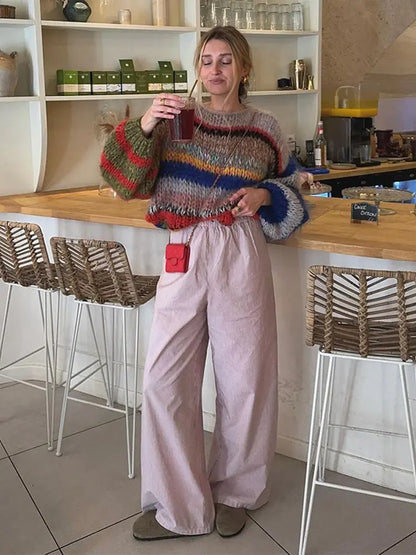 Women's Striped Knit Sweater Multicolor Long Sleeve