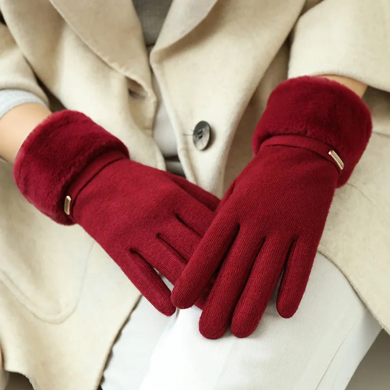 Women's Snug Fit Gloves Fleece Cuff Buckle - 
Fashinoza